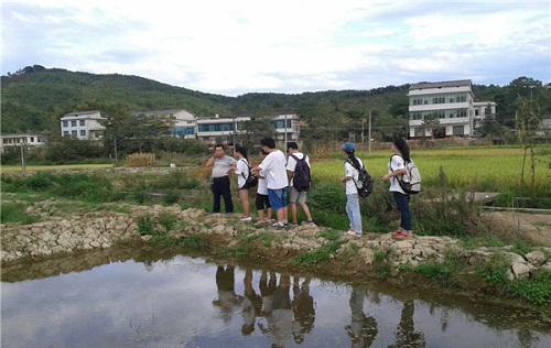 实践团成员跟随刘科良先生参观黄鳝养殖基地